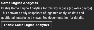 screenshot of the button to activate game engine analytics